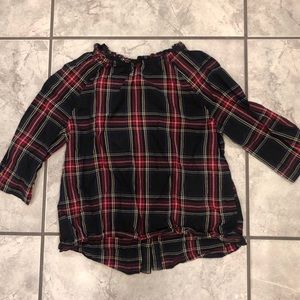 JCrew Girls' Button Back Top Stewart black tartan